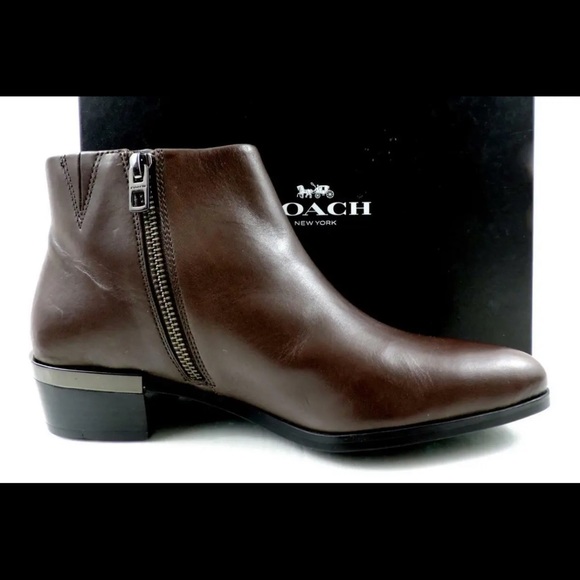 Coach Women's Montana Brown Saddle Soft Vegan Leather Ankle Boots Size8 Booties - Picture 5 of 7